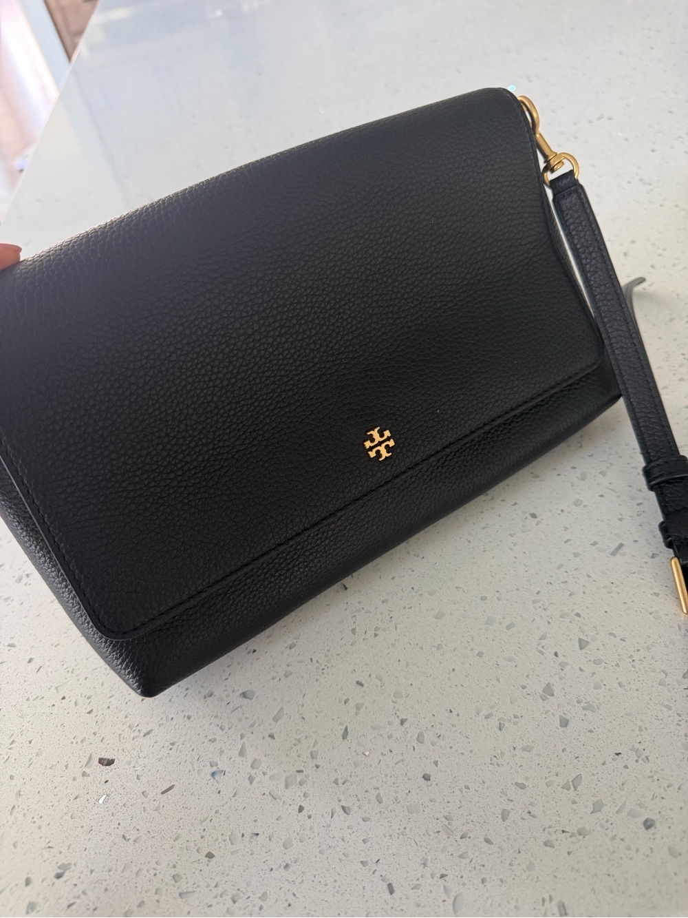 Tory Burch Black Pebbled Leather Crossbody Shoulder Bag with Gold Logo - Picture 5 of 9